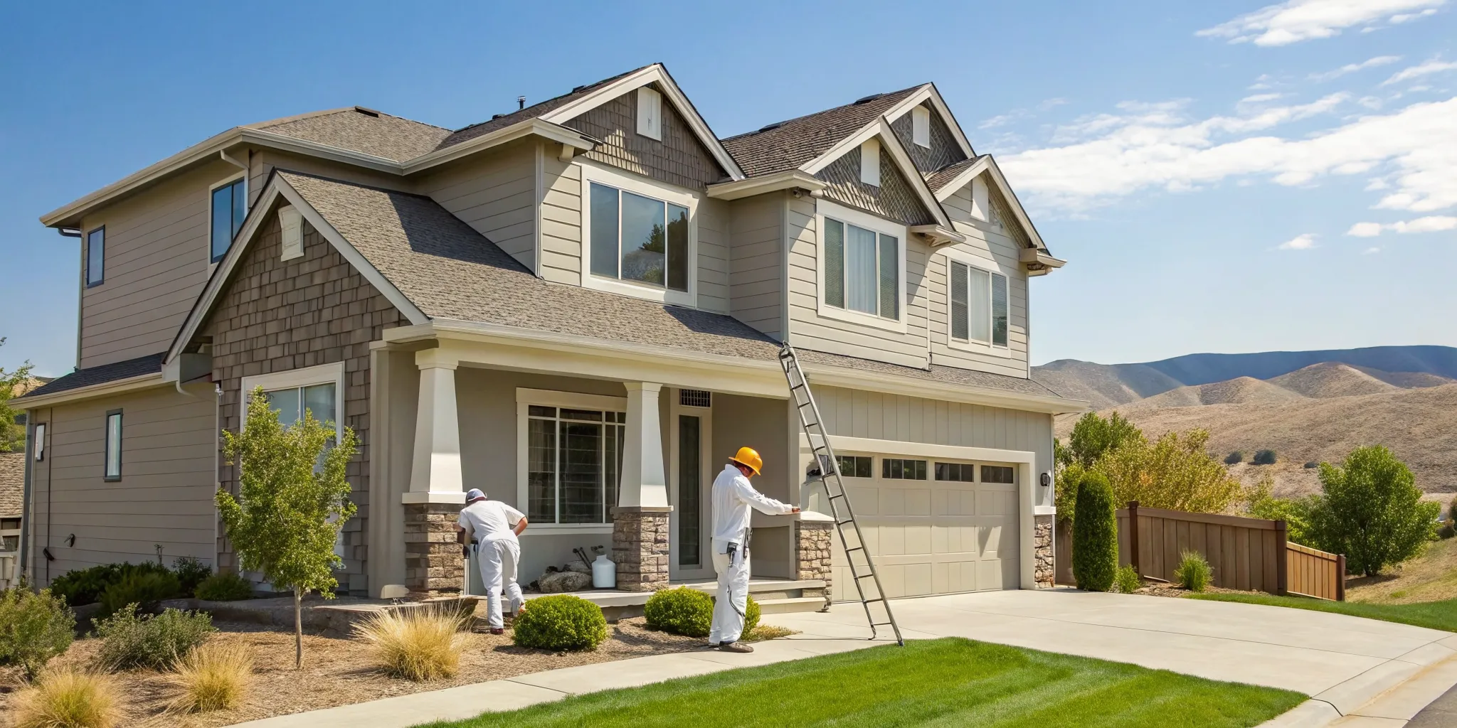 Professional house painters in Boise painting the exterior of a modern home.