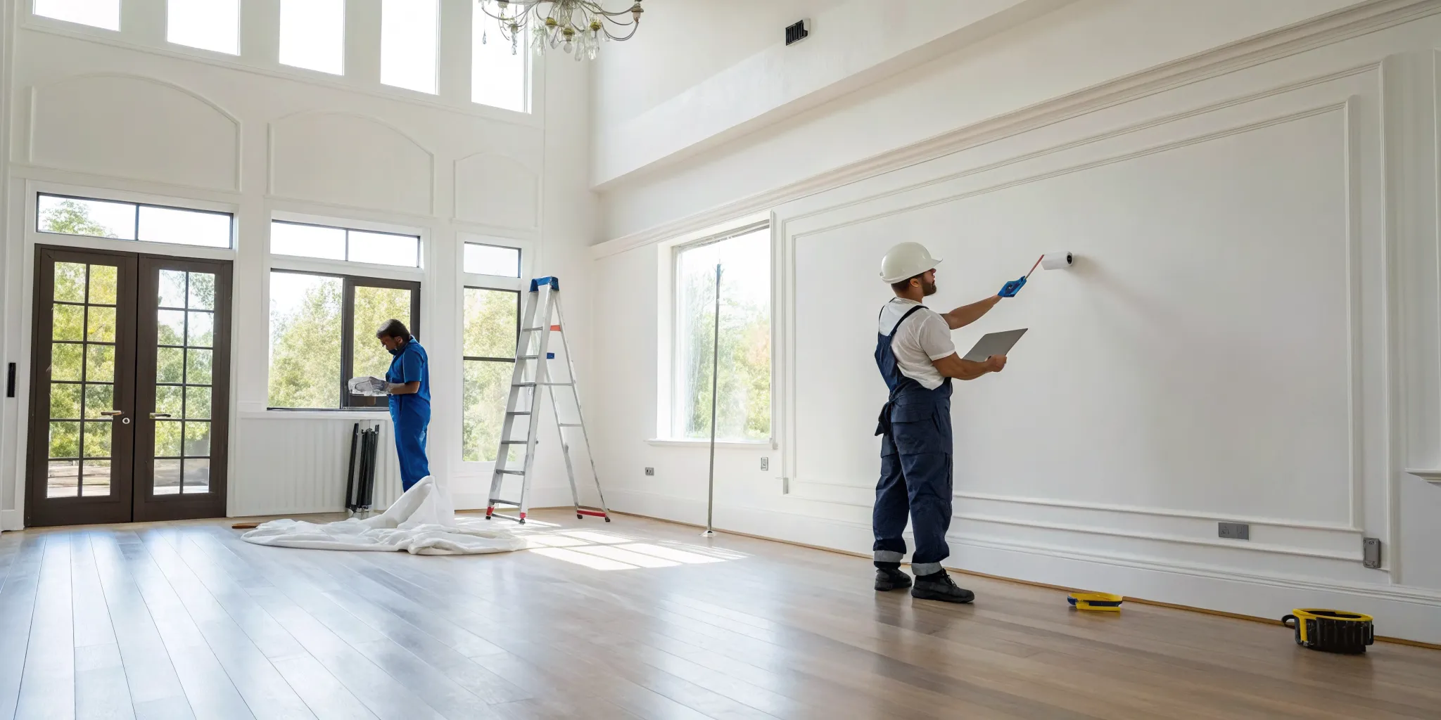 Professional painters applying a perfect finish to a home's interior wall.