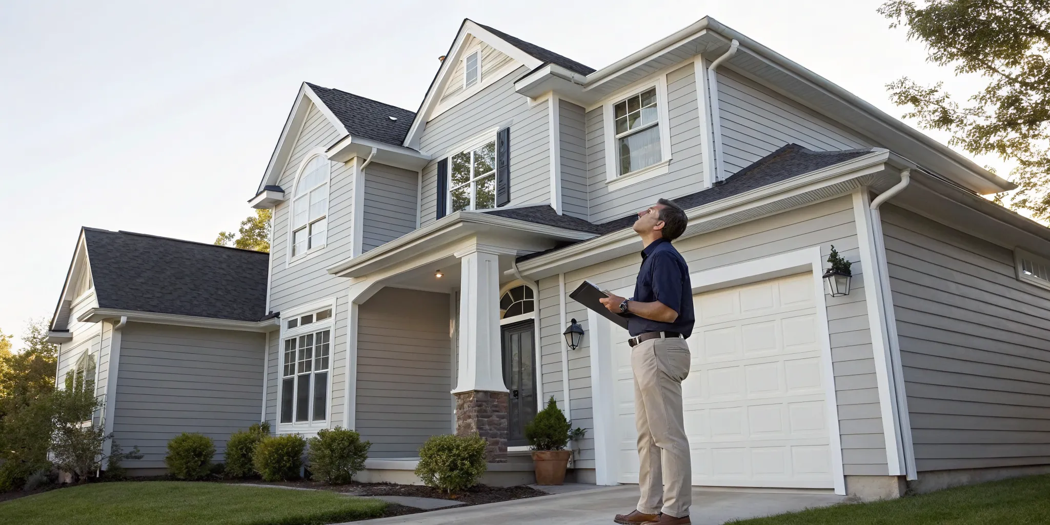 Painter evaluating a house exterior to determine painting rates.
