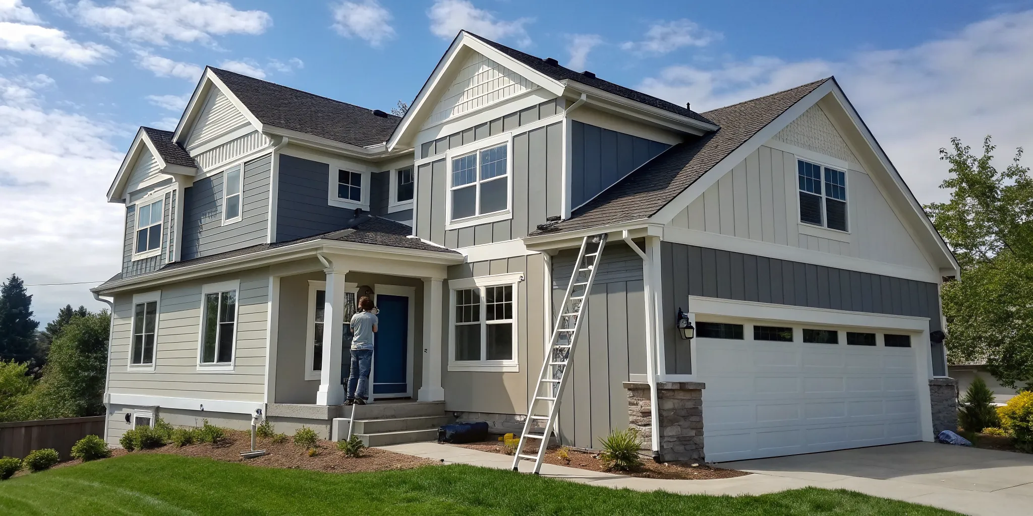 Professional exterior painters working on a home's siding in Boise.