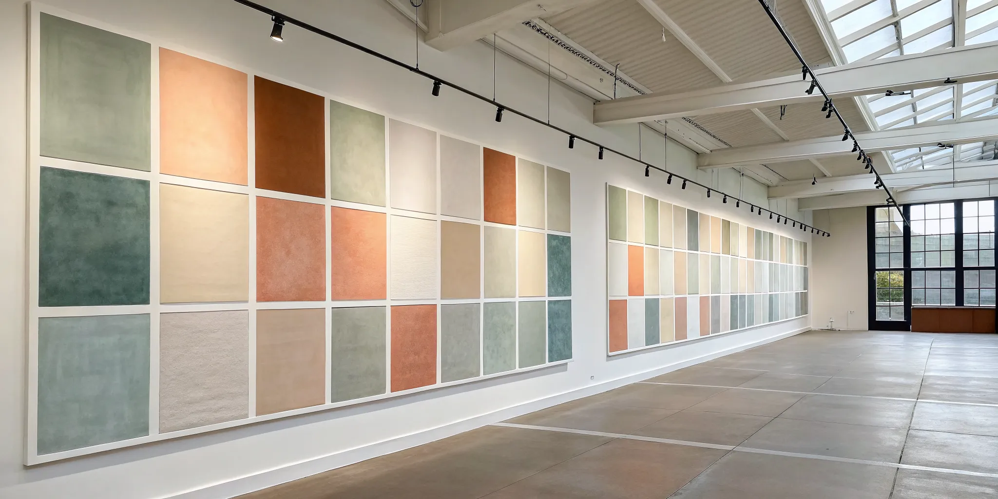 A modern wall with a geometric painting idea using soft pastel color blocking.