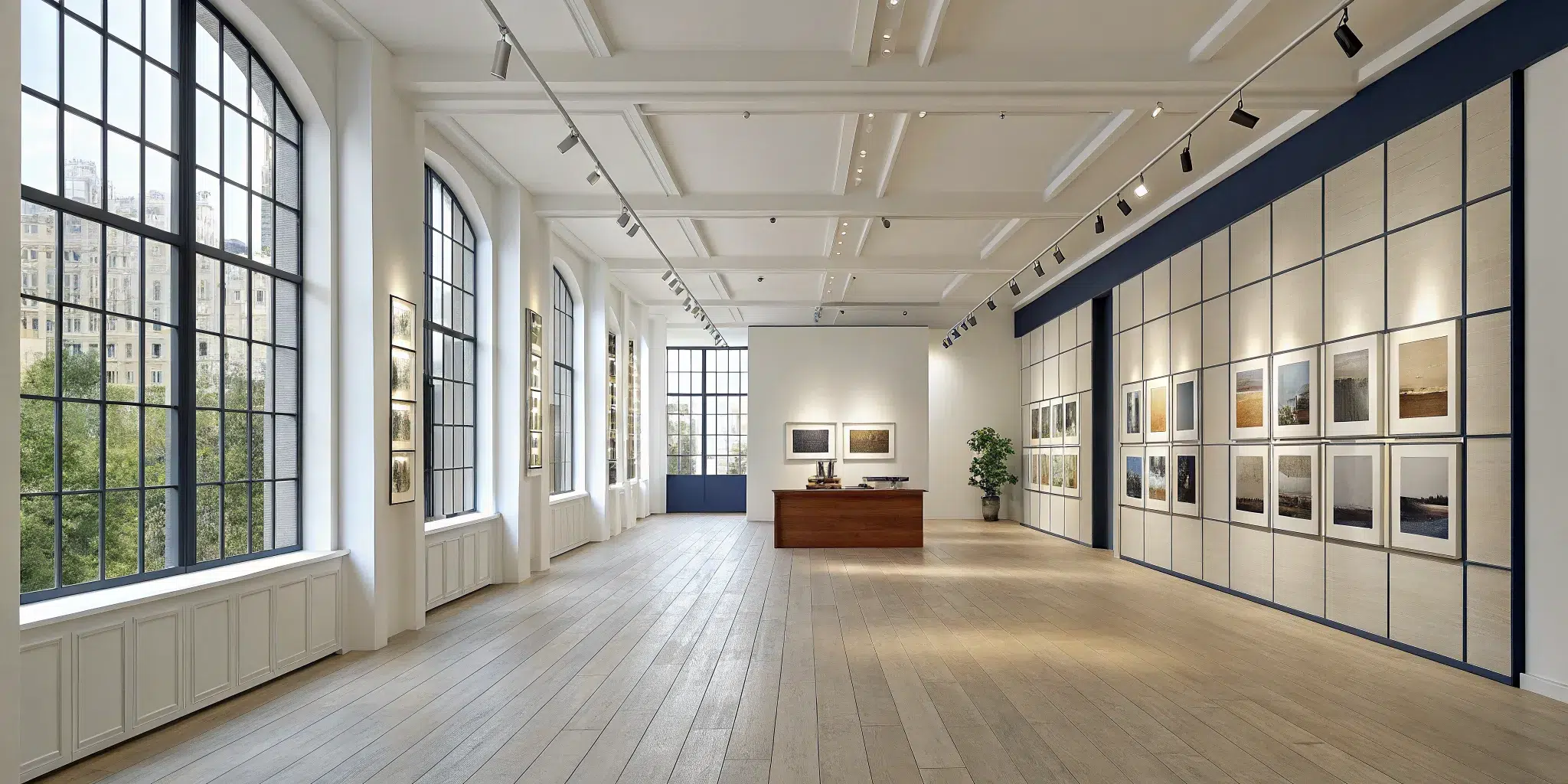 A modern gallery wall of framed paintings provides inspiration for home wall painting ideas.