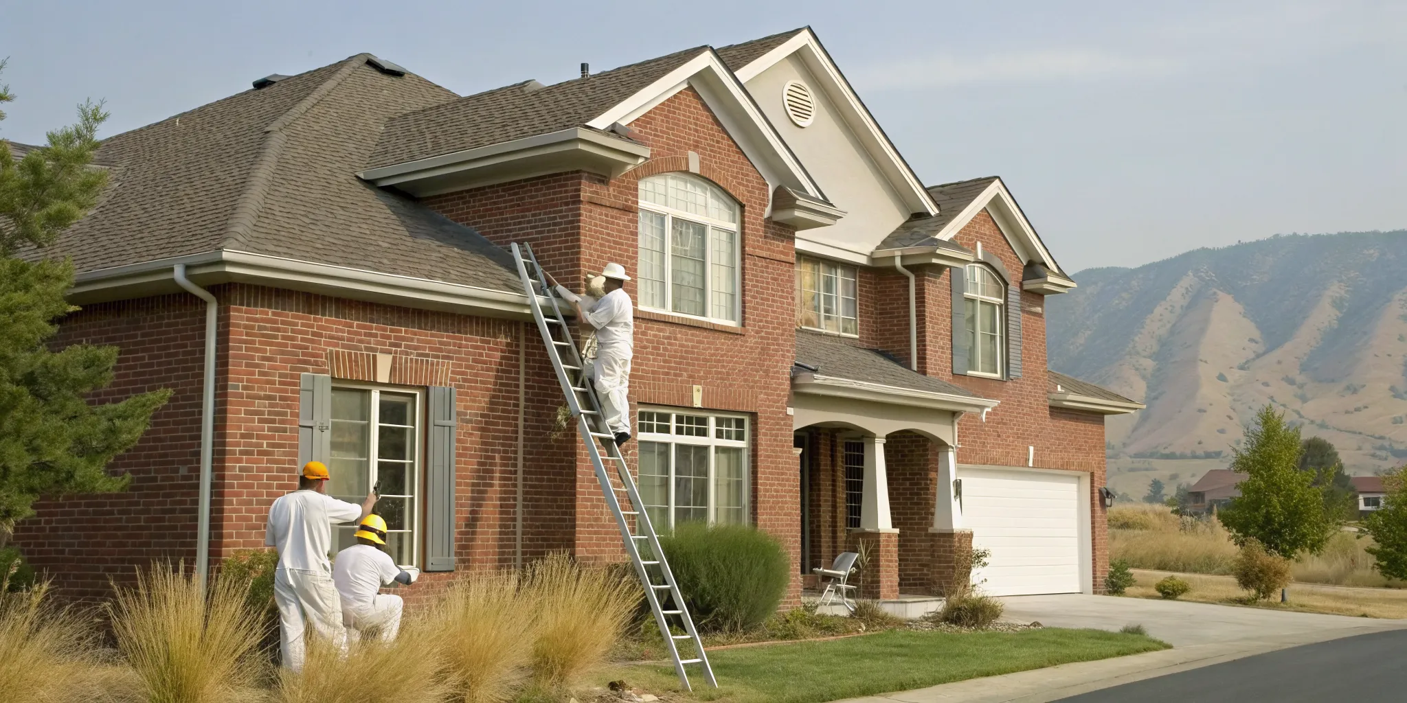 Professional brick house painters working on a home in Boise.