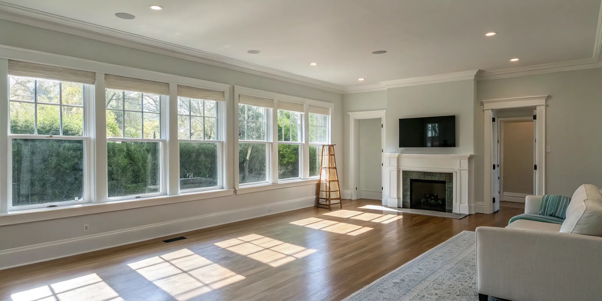 A bright living room showing the finished results of a full interior repaint.