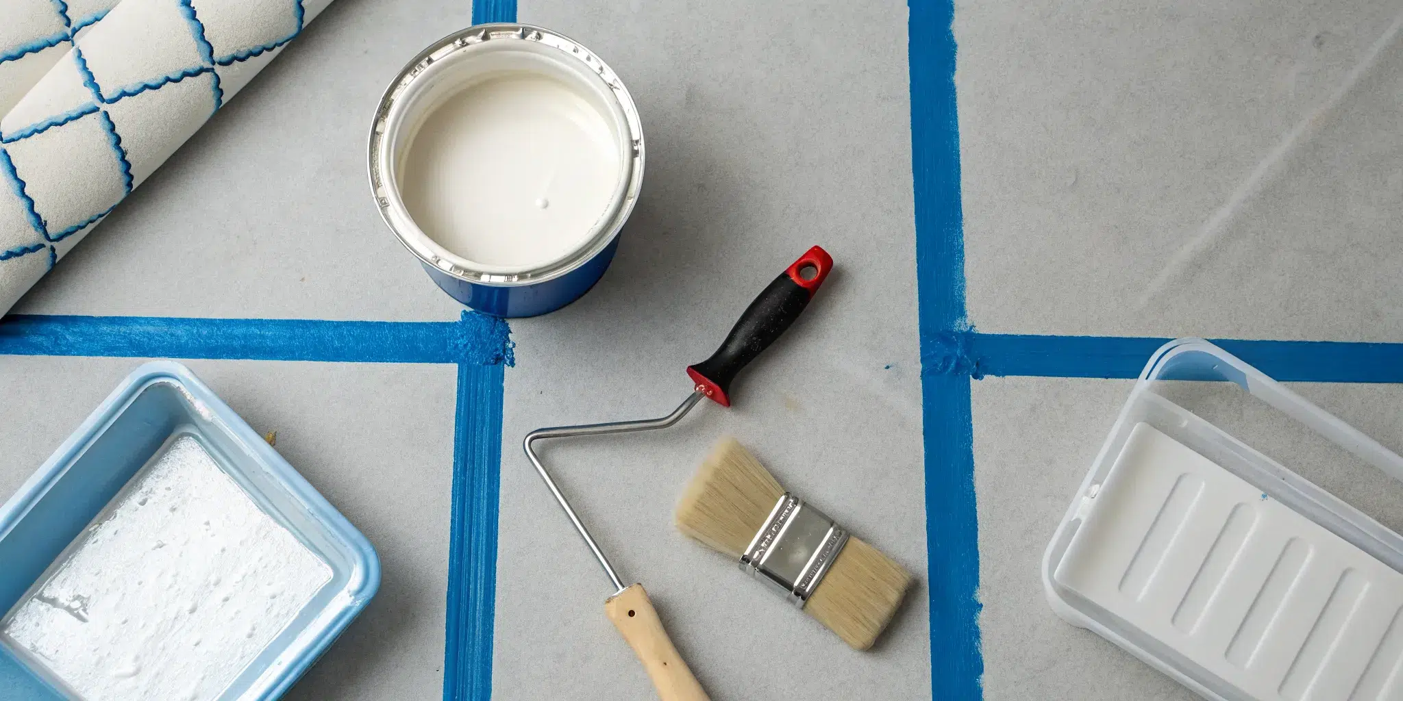 Paint can and supplies on a prepped floor, a key part of the cost to paint a room.