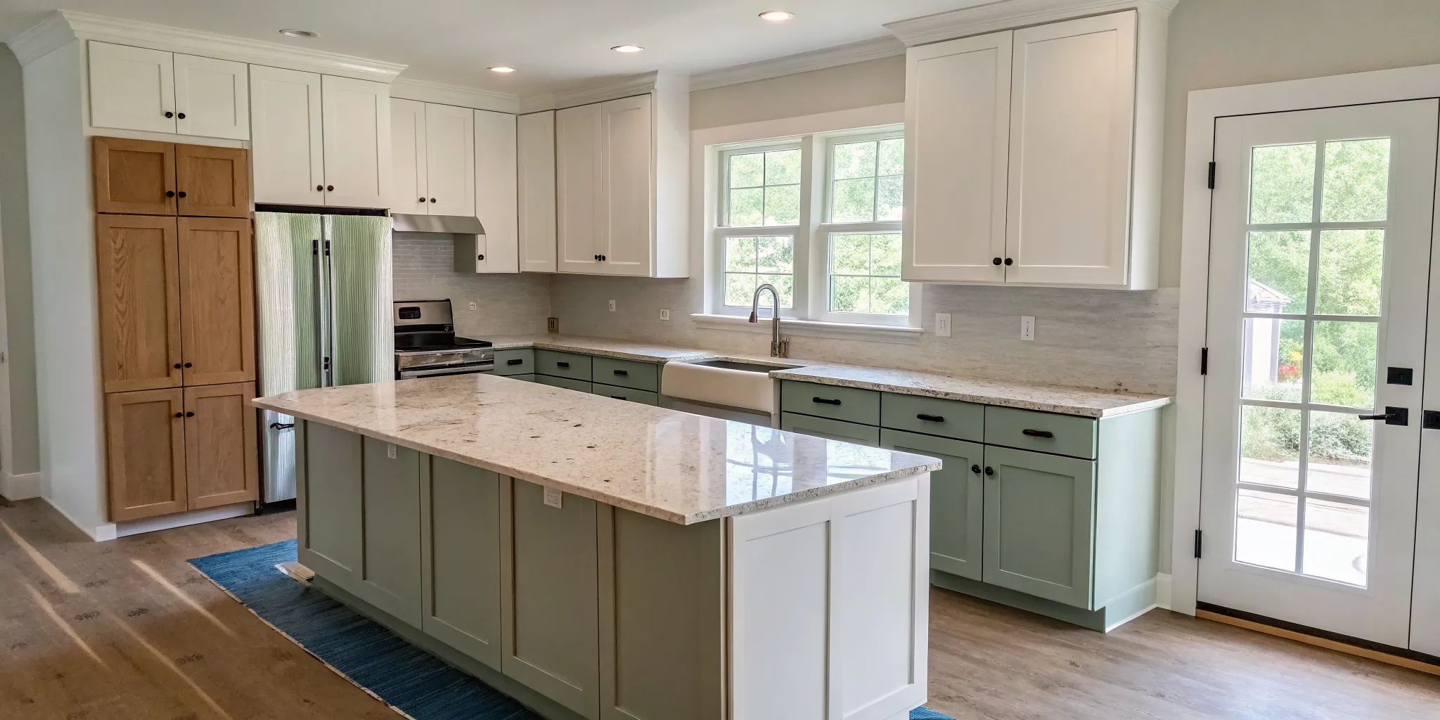 A professional kitchen cabinet painting project resulting in smooth, modern painted cabinets.