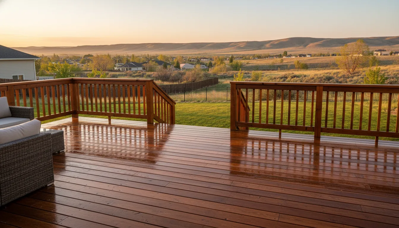 Freshly stained Boise deck protected for summer and winter weather