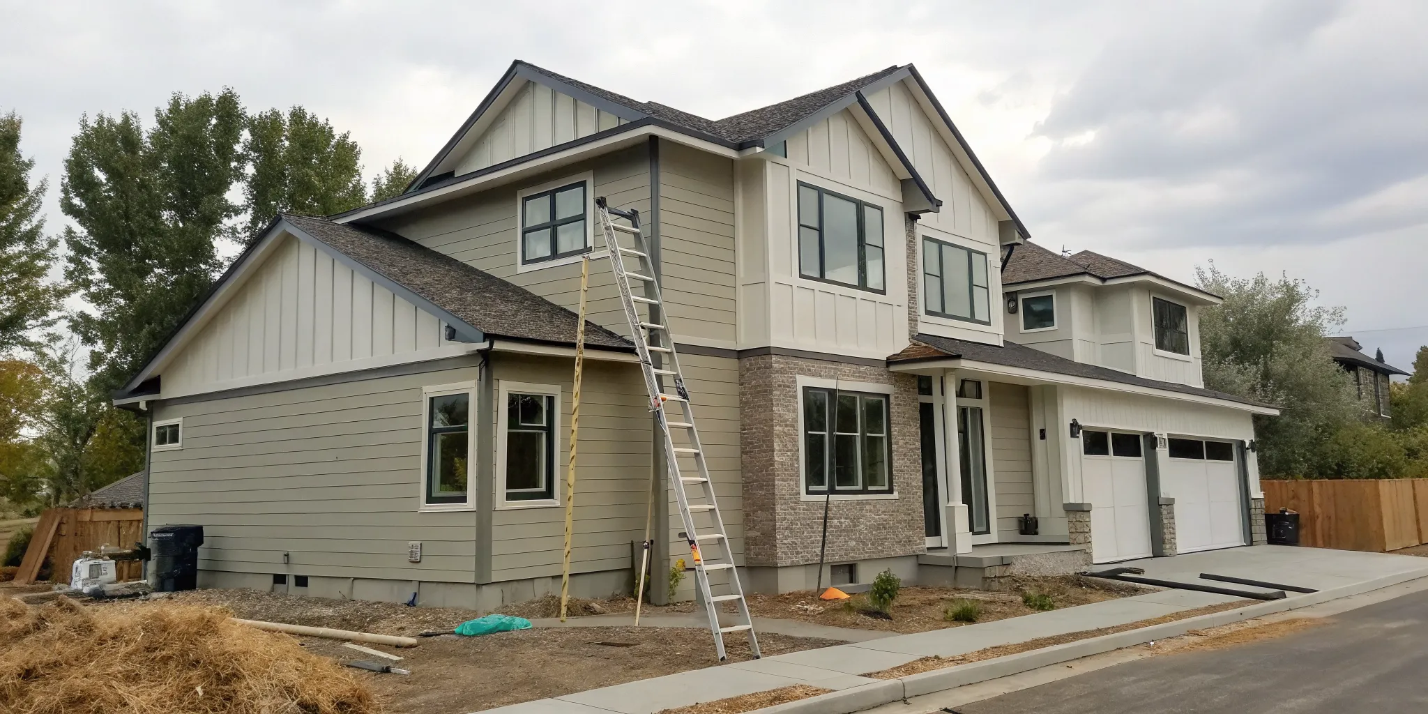 Professional exterior siding painting services on a two-story home in Boise.