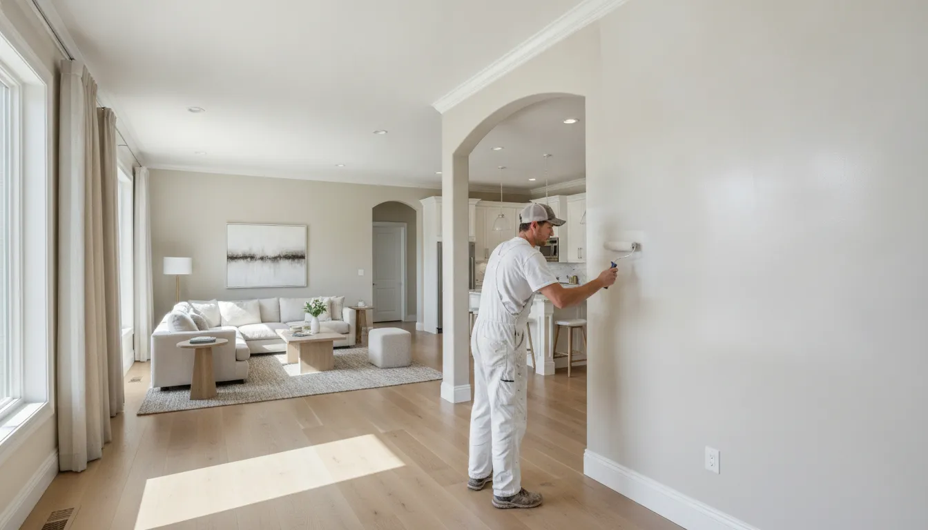 Professional painter choosing the best paint sheen for every room in a bright home interior