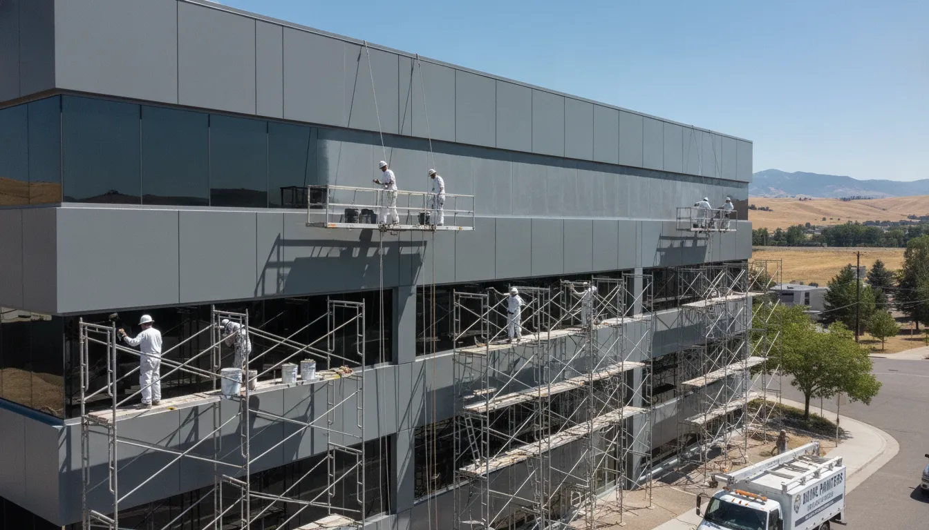 Professional painters working on commercial building exterior in Boise Idaho