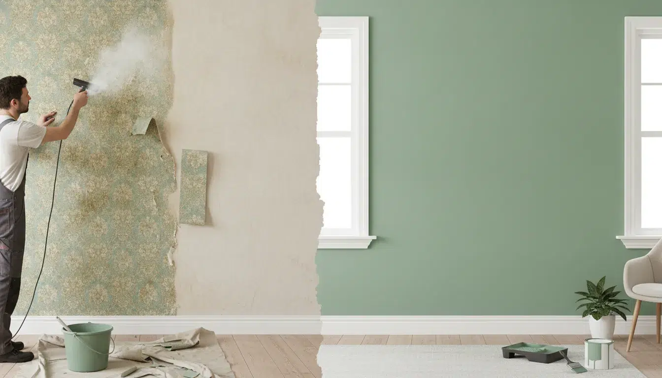 Comparison of wallpaper removal versus painting over wallpaper in a Boise home