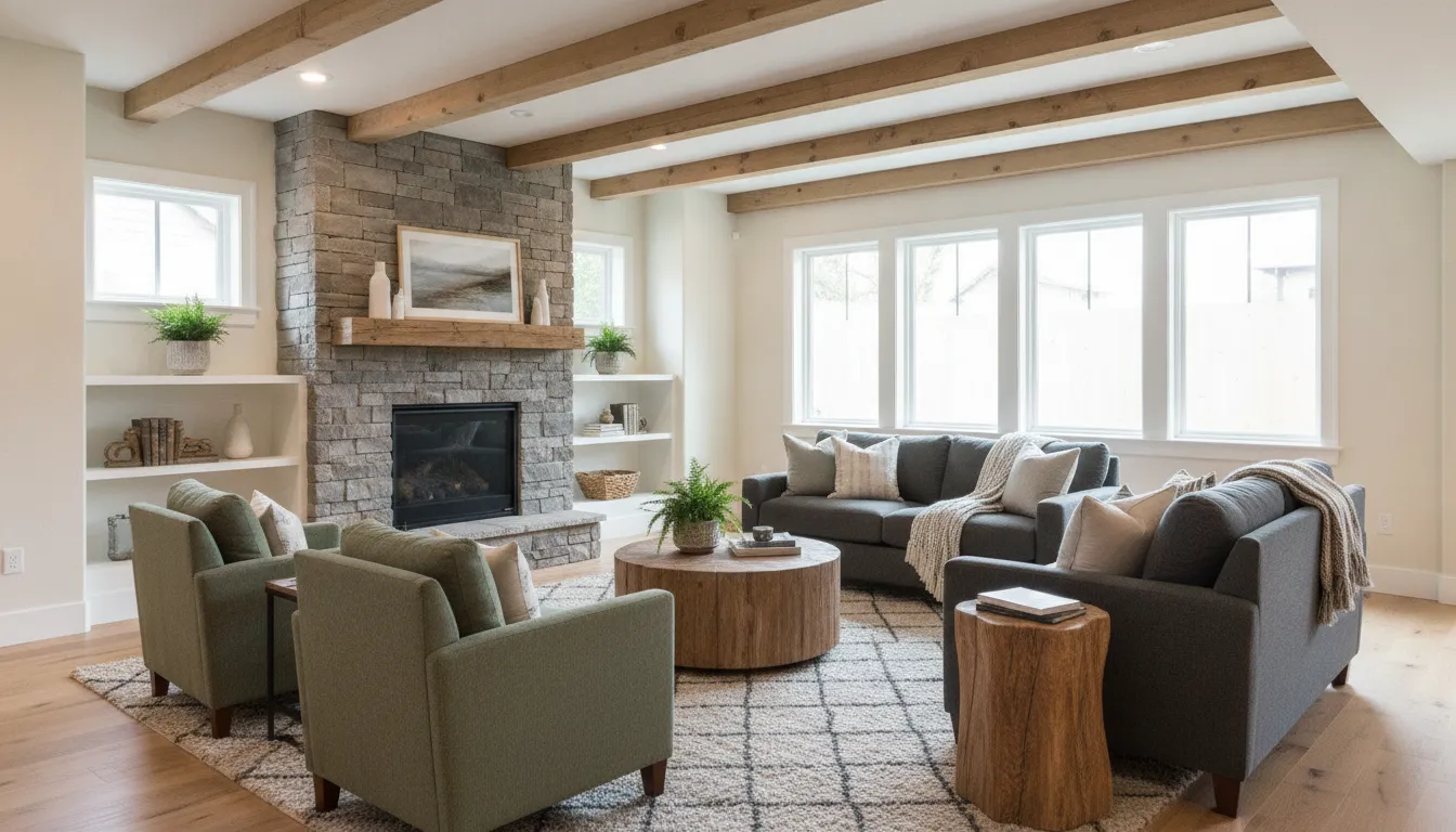 Freshly painted finished basement living room in a Boise area home