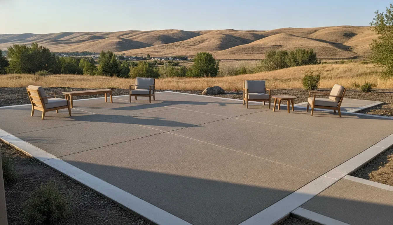 Painted concrete patio at a Boise home with a durable textured finish