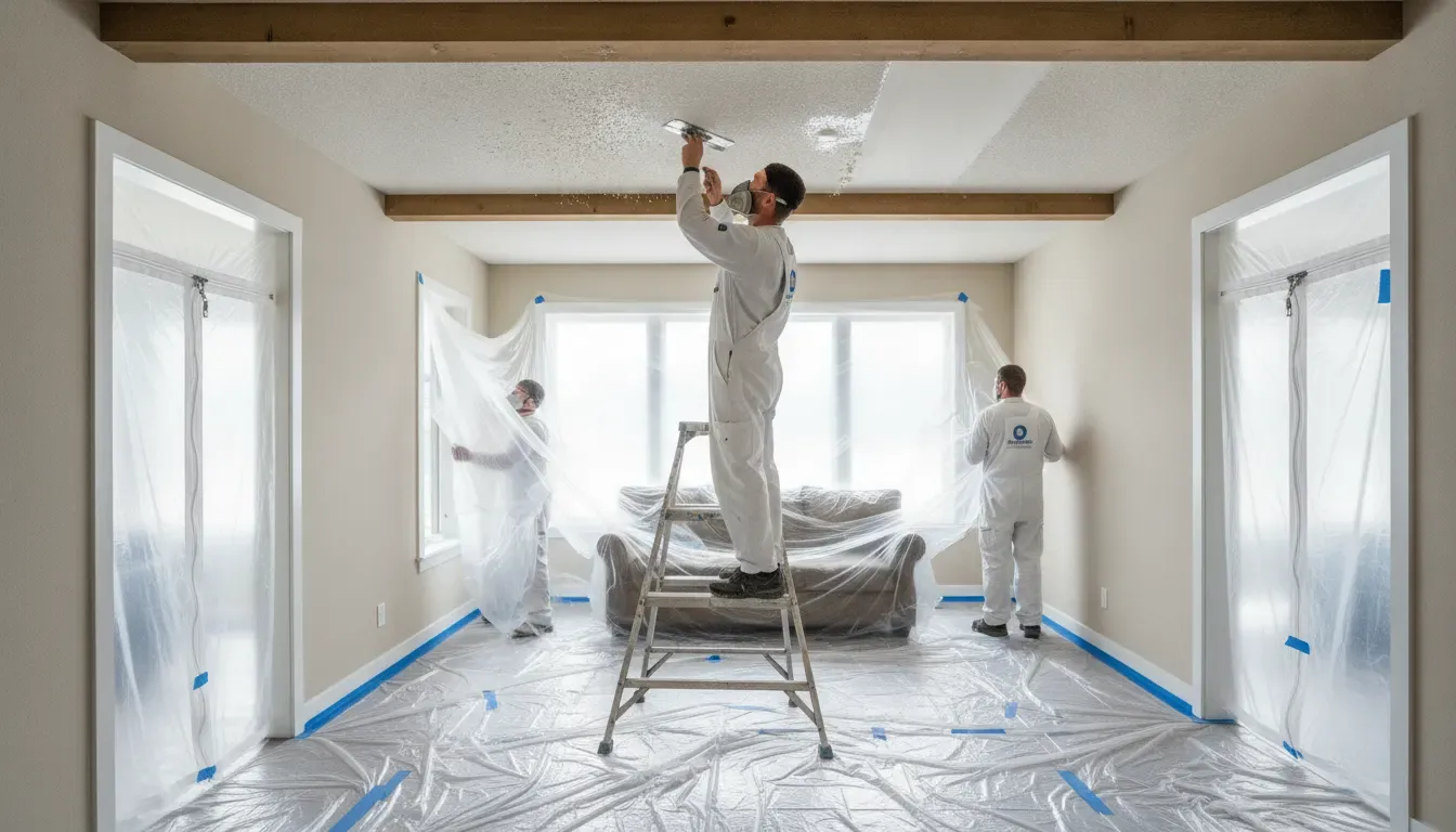 Professional preparing a Boise home for popcorn ceiling removal services