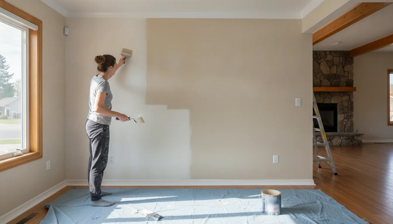 Homeowner painting a bright Boise living room